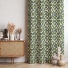 Kemble Leaf Linen Curtain Fabric used as full length green leaf fabric curtains with soft natural drape