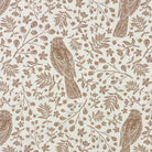 Kestrel bird linen curtain fabric flat image in natural brown with fern leaf and floral print