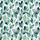 Kielder blue and green leaf curtain fabric with scattered watercolour foliage on a fresh white ground