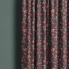 Lace Leaf Burgundy curtain image showing red botanical linen curtain fabric at the window