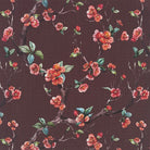 Lace Leaf Burgundy linen curtain fabric flat image with botanical leaf print on Newport White linen blend