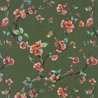Lace Leaf Forest Green linen curtain fabric flat image with delicate leaf trail design