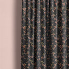 Lace Leaf Noir curtain image showing monochrome leaf print linen curtain fabric in a room setting