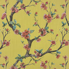 Lace Leaf Saffron linen curtain fabric flat image with warm yellow botanical leaf pattern