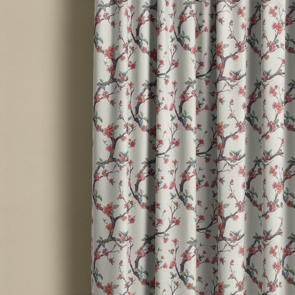 Lace Leaf White curtain image showing pale leaf linen curtain fabric for light natural interiors