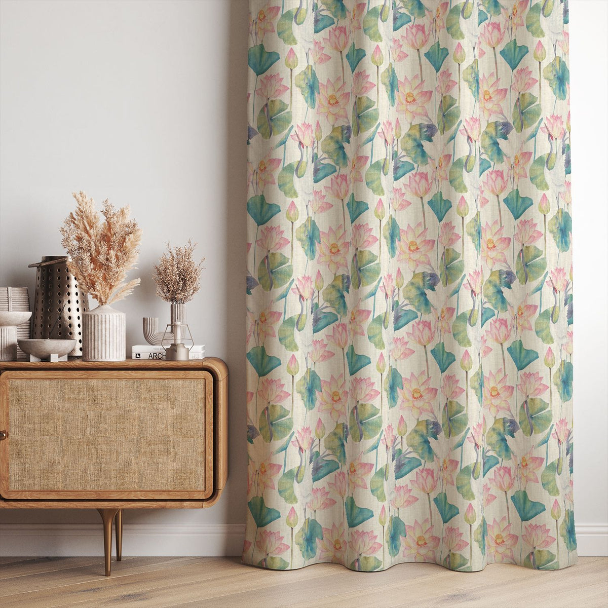 Curtain Padding Lily Pad Linen Curtain Fabric – Green or Natural Bird Fabric – The ...