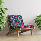Lima velvet upholstery fabric on accent chair – bold floral velvet fabric in vibrant tropical colours for curtains and upholstery