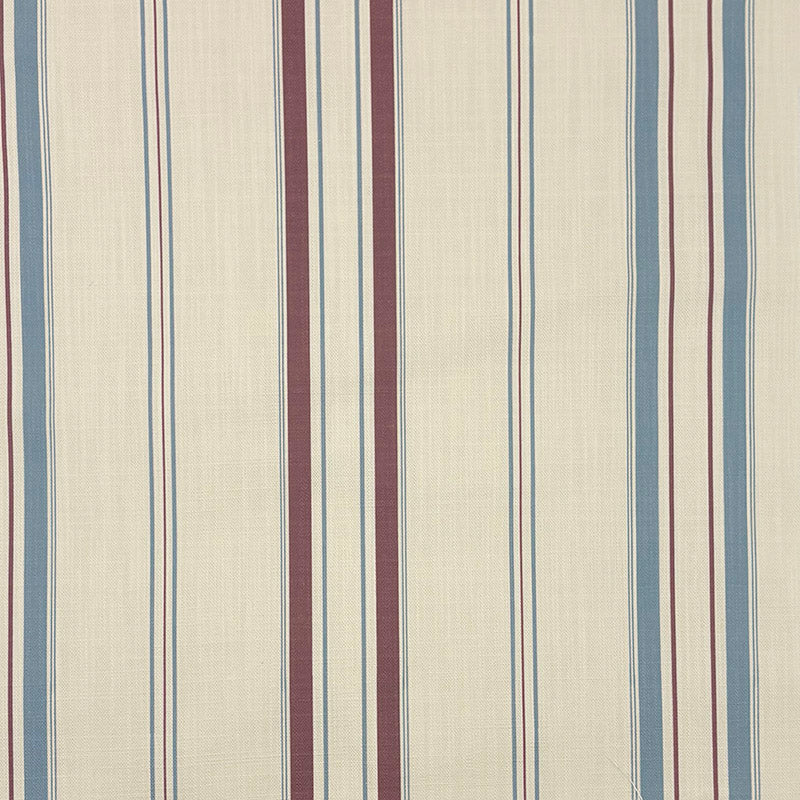 Lowick Stripe red blue linen curtain fabric flat image with colourful striped design