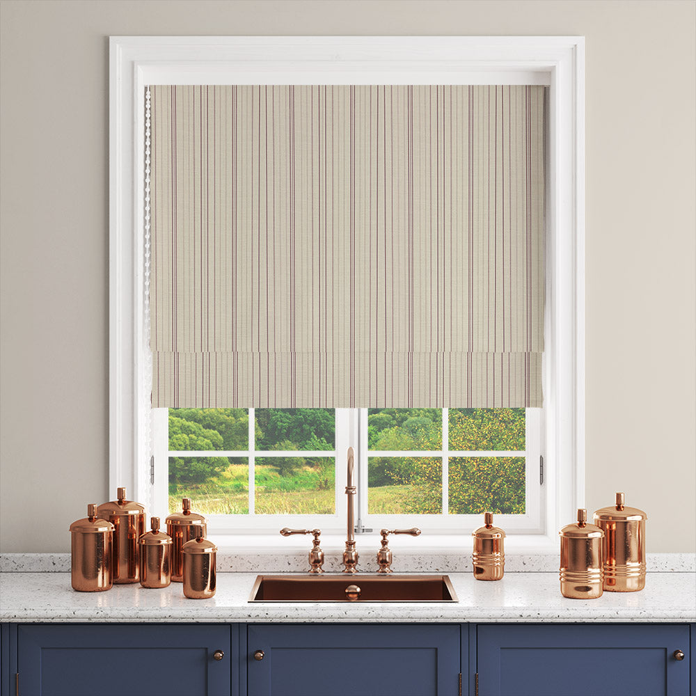 Lowick Stripe russet curtain fabric made into a Roman blind