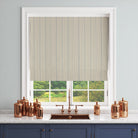 Lowick Stripe sky blue curtain fabric displayed as a Roman blind roomset