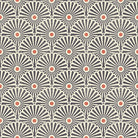 black geometric velvet upholstery fabric with repeating fan pattern art deco inspired printed textile close up