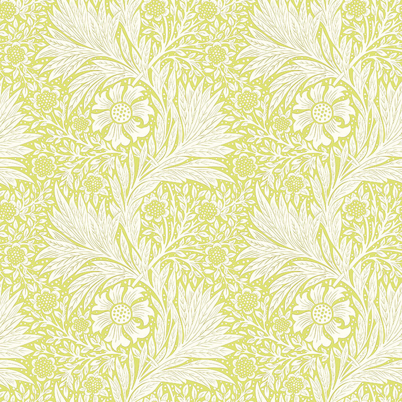 Ochre William Morris Marigold velvet upholstery fabric with a golden botanical repeat