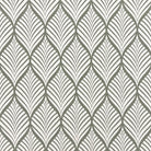 Close-up of Marlow Fennel on white linen background, showing geometric leaf upholstery fabric design.
