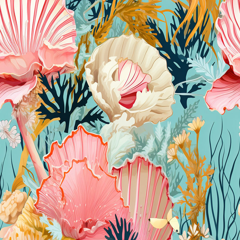 Tropical velvet upholstery fabric coral and botanical pattern detail