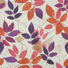 Leaf pattern curtain fabric with purple and orange leaves geometric cotton design