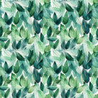 Mercia green leaf curtain fabric with layered forest, mint and teal watercolour foliage
