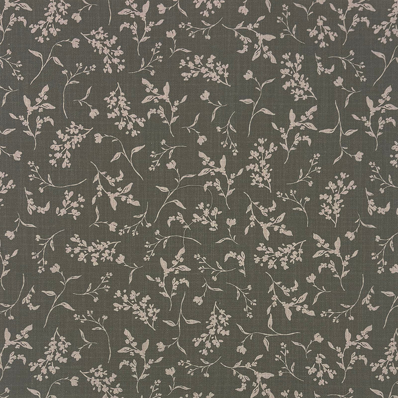 Milly Dark Sage floral linen curtain fabric flat image with trailing botanical leaf print
