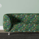 Nelvara Crib 5 jungle velvet shown on a curved sofa for bold commercial and domestic upholstery