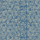 Newton blue geometric upholstery fabric with printed hexagonal design in a flat swatch view