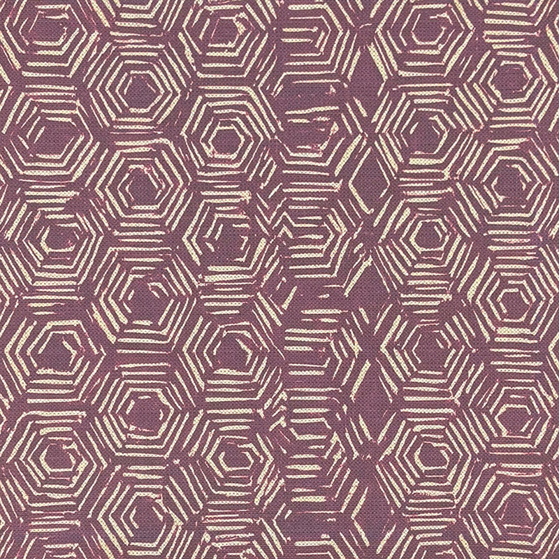 Newton purple upholstery fabric with linear geometric hexagon print in a detailed flat image