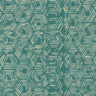 Newton teal upholstery fabric with printed hexagonal geometric design in a fabric swatch layout