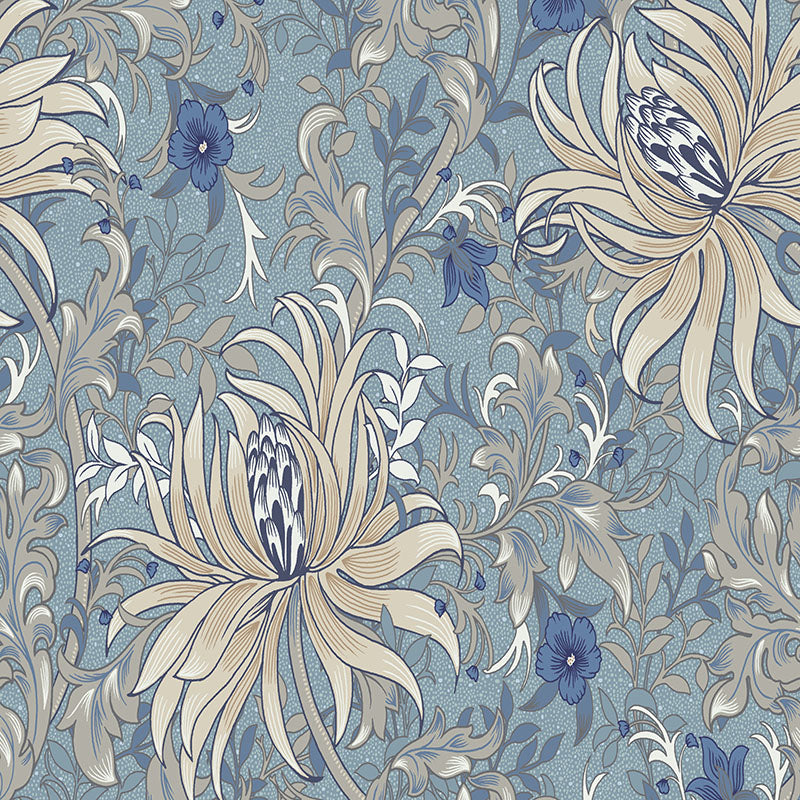 Painswick Floral Velvet Upholstery Fabric Blue – bold floral velvet fabric for curtains and upholstery