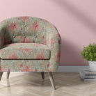 Painswick Chintz floral velvet upholstery fabric on chair – statement velvet fabric for curtains and upholstery