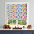 Painted Flower floral linen curtain fabric Roman blind image with colourful flowers
