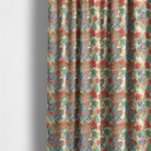 vibrant linen curtain fabric featuring peacock and floral design in rich multicoloured tones with soft drape