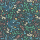 Painterly Bird linen curtain fabric flat image in Indigo blue colourway