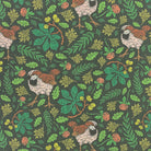 Painterly Bird linen curtain fabric flat image in Moss green colourway