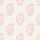 Flat image of Paisley Blush velvet upholstery fabric featuring pink paisley motifs on a light background
