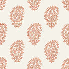 Flat image of Paisley Henna velvet upholstery fabric with burnt orange paisley design on cream-toned velvet