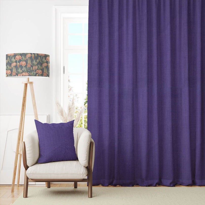 Dion Genetian Violet - Purple Plain Cotton Curtain Fabric