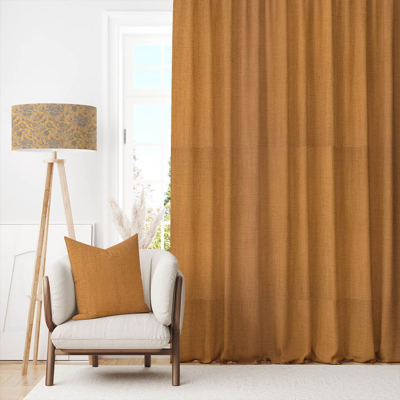 Dion Golden Ochre - Yellow Plain Cotton Curtain Fabric
