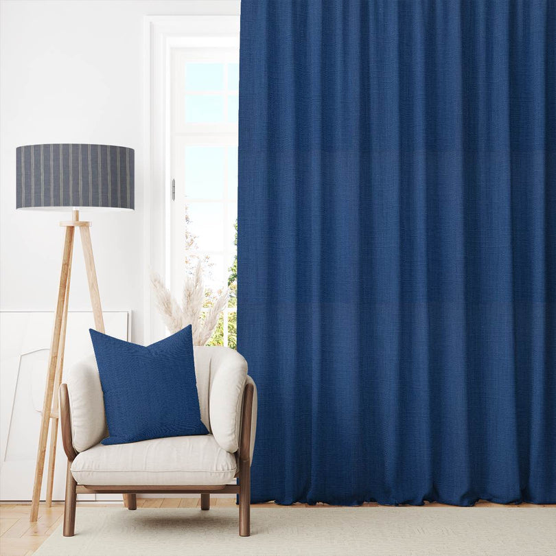 Dion Imperial Blue - Blue Plain Cotton Curtain Fabric