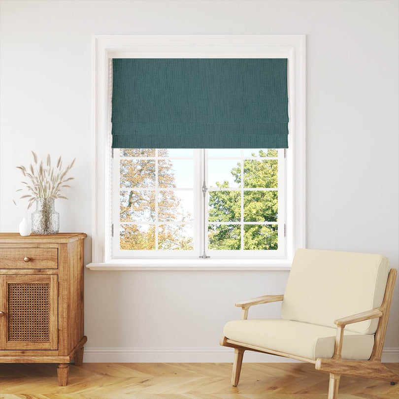 Panton Jasper - Teal Plain Linen Curtain Blind Fabric