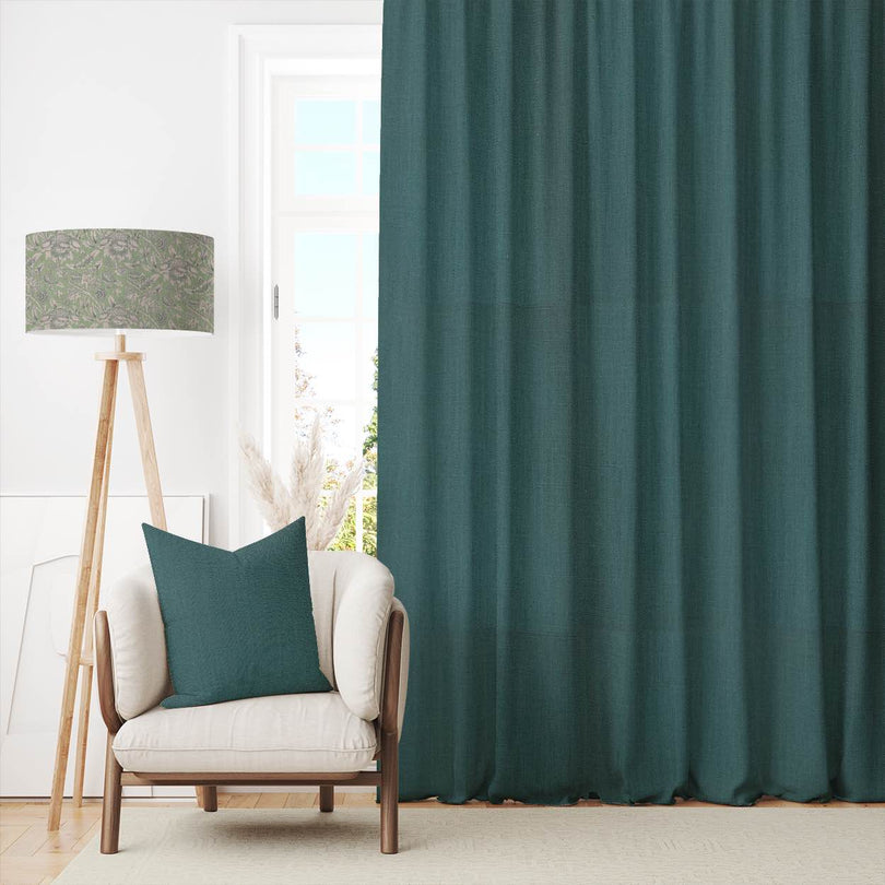 Panton Jasper - Teal Plain Linen Curtain Fabric