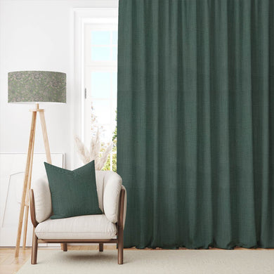 Panton Jungle Green - Teal Plain Linen Curtain Fabric