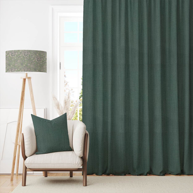 Dion Jungle Green - Teal Plain Cotton Curtain Fabric