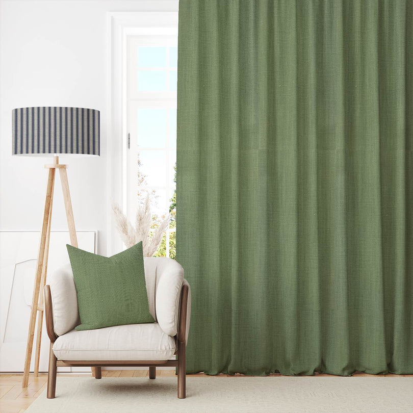 Dion Meadow Green - Green Plain Cotton Curtain Fabric