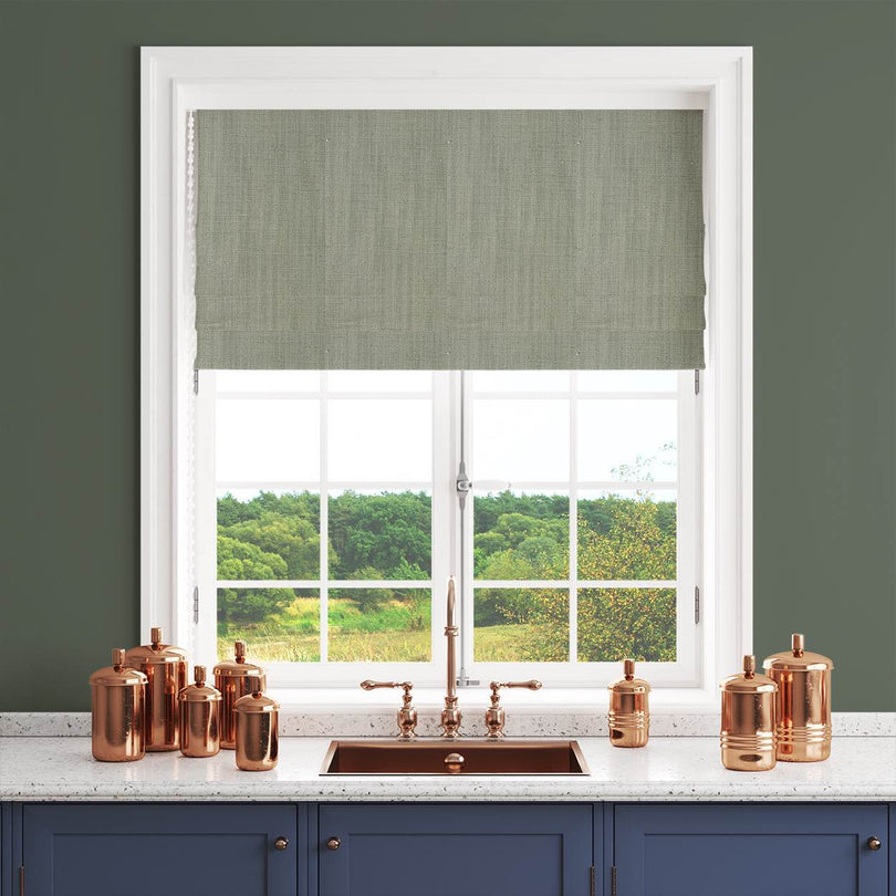 Dion Moss Gray - Green Plain Cotton Curtain Blind Fabric
