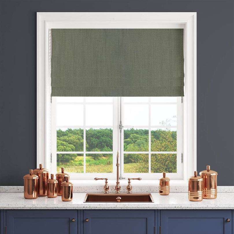 Dion Oil Green - Green Plain Cotton Curtain Blind Fabric