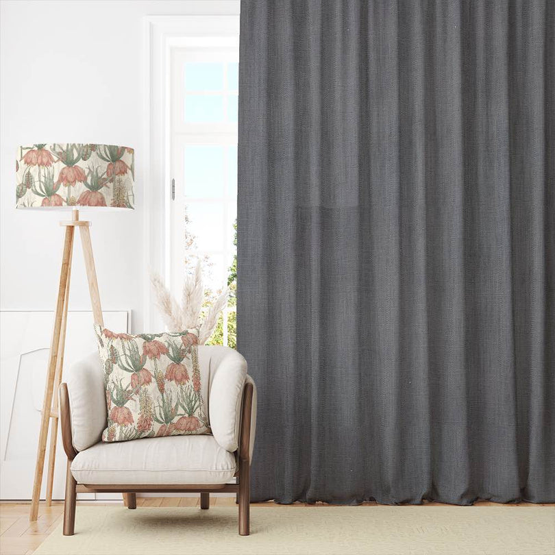 Dion Zinc - Grey Plain Cotton Curtain Fabric