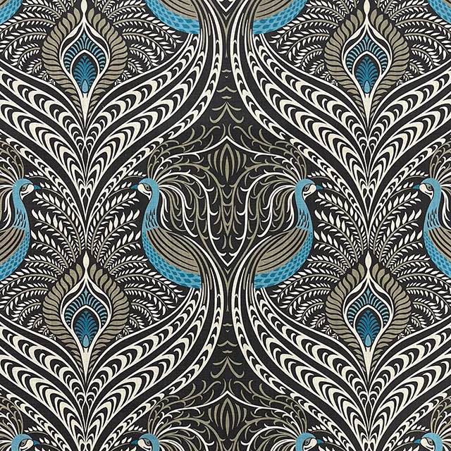 Peacock Velvet Fabric in Ebony – flat lay showing printed velvet upholstery fabric with peacock motif