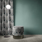 Peacock Velvet Fabric in Grey – styled curtain using floral velvet upholstery fabric in soft grey