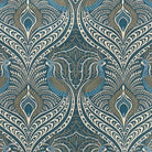 Peacock Velvet Fabric in Teal – close-up flat image of bold velvet fabric with stylised peacock design