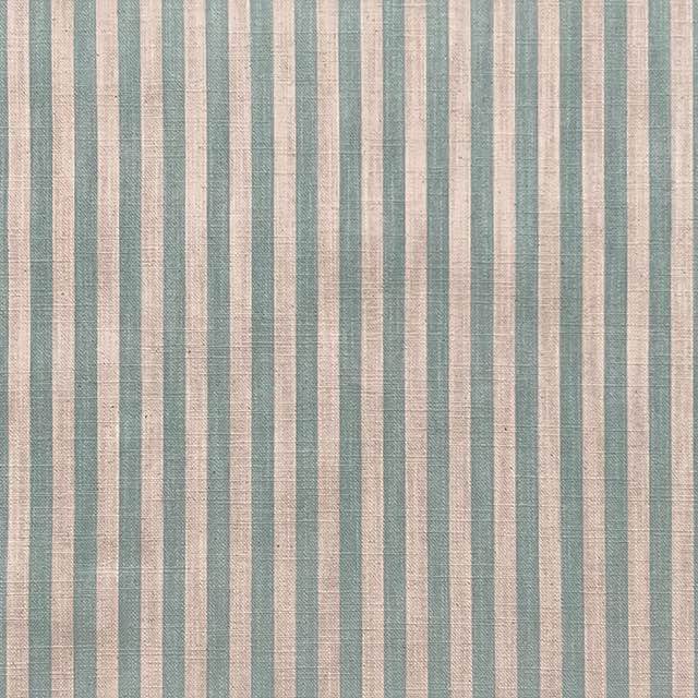 Beige and white pencil stripe curtain fabric with a textured woven pattern