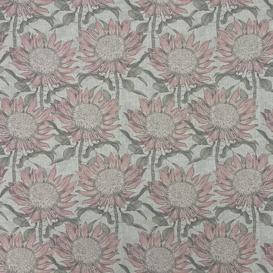 Flat lay of Penrose Floral Duck Egg upholstery fabric with soft blue and pink flowers