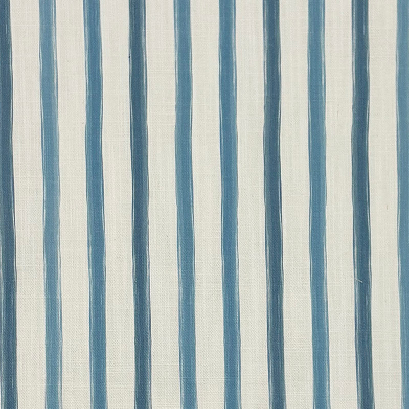 Plano Blue striped linen curtain fabric flat image, painterly blue stripe fabric by the metre for curtains, Roman blinds and cushions